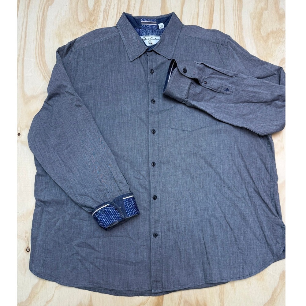 Robert Graham 4XL Grey Cotton Classic Fit Button Down Shirt Big & Tall
